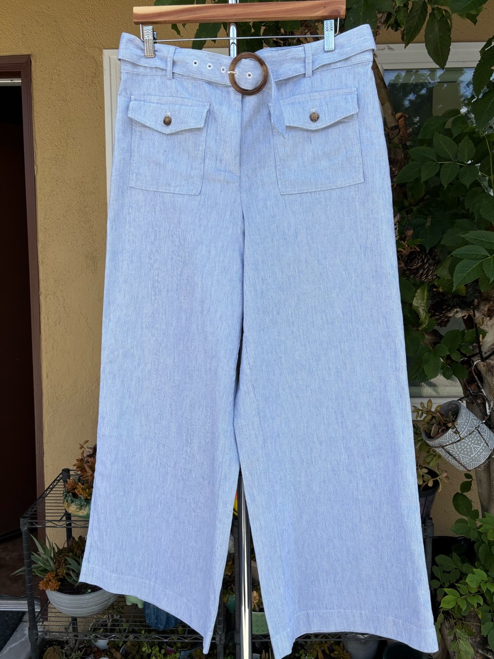 Linen Blend Wide Leg Striped Nautical Retro Northern Soul Relaxed Pants 14